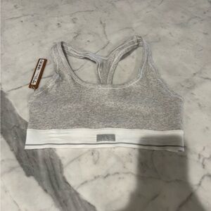 NWT SKIMS Cotton Rib Sports Bra Size M Color Light Heather Grey